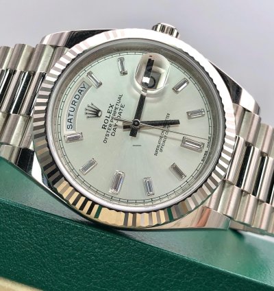 Rolex Day-date 40 Baguette Diamonds Silver Dial