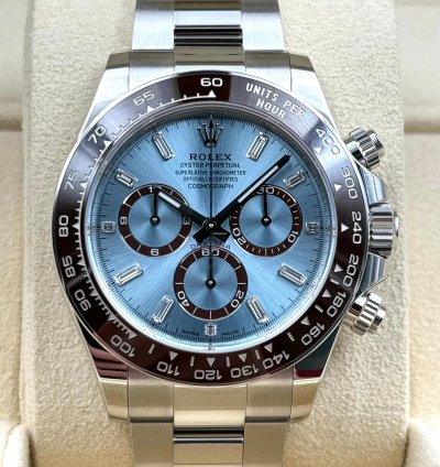 Rolex Daytona Cosmograph Daytona Ice Blue Baguette Dial Platinum Bracelet 126506a Unworn 2024
