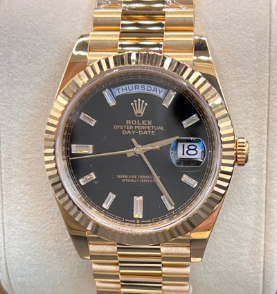 Rolex Day-date 40 Black Baguette Diamond Dial Full Yellow Gold