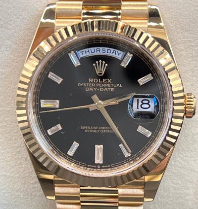 Rolex Day-date 40 Black Baguette Diamond Dial Full Yellow Gold