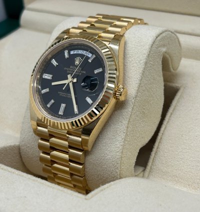 Rolex Day-date 40 Black Dial - Baguette - Ref 228238 - Unworn 2022