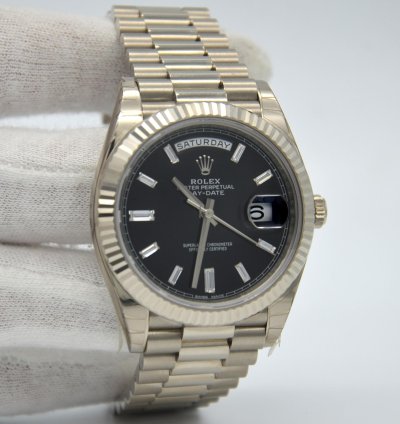 Rolex Day-date 40 Black Dial 10 Baguette Diamond
