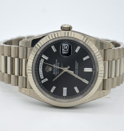 Rolex Day-date 40 Black Dial 10 Baguette Diamond