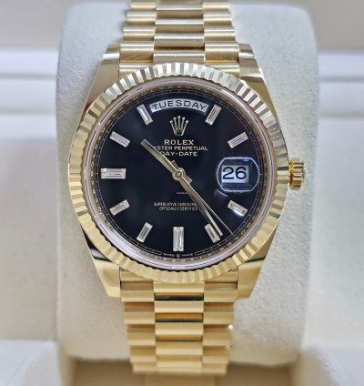 Rolex Day-date 40 Black Dial With Baguette Diamonds