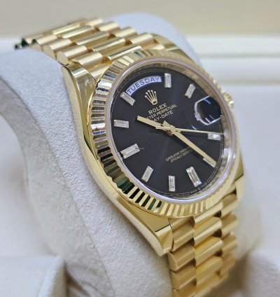 Rolex Day-date 40 Black Dial With Baguette Diamonds