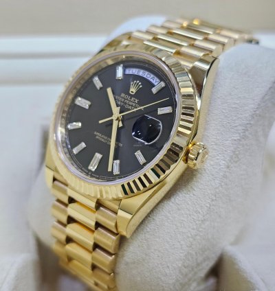 Rolex Day-date 40 Black Dial With Baguette Diamonds