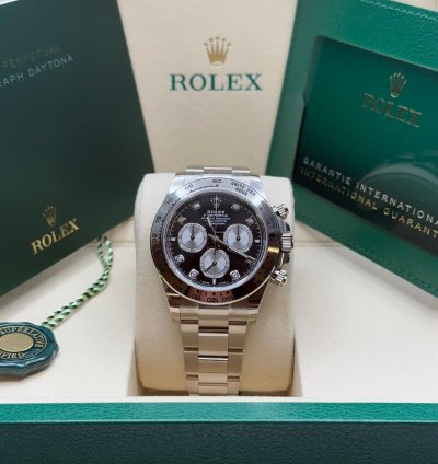 Rolex Daytona Cosmograph Daytona New 2025 Black Diamond Dial Silver Subdial White Gold Oyster Bracelet