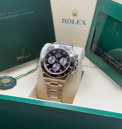 Rolex Daytona Cosmograph Daytona New 2025 Black Diamond Dial Silver Subdial White Gold Oyster Bracelet