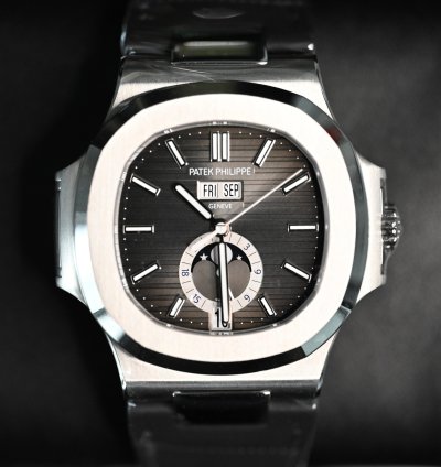 Patek Philippe Nautilus 5726a Annual Calendar Moon Phases Stainless Steel Leather Strap