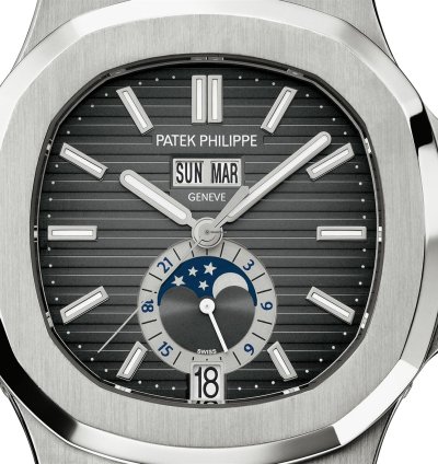 Patek Philippe Nautilus 5726a Annual Calendar Moon Phases Stainless Steel Leather Strap