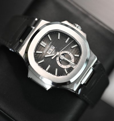 Patek Philippe Nautilus 5726a Annual Calendar Moon Phases Stainless Steel Leather Strap