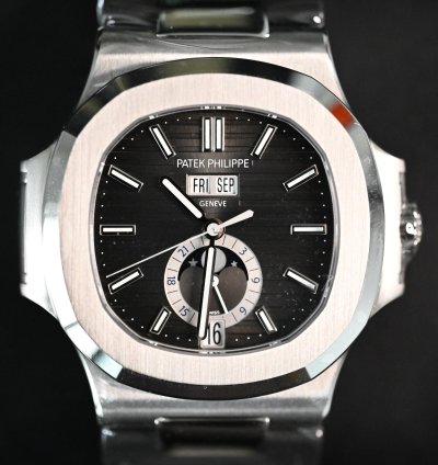Patek Philippe Nautilus 5726a Annual Calendar Moon Phases Stainless Steel Leather Strap
