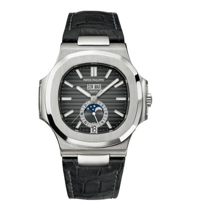 Patek Philippe Nautilus 5726a Annual Calendar Moon Phases Stainless Steel Leather Strap