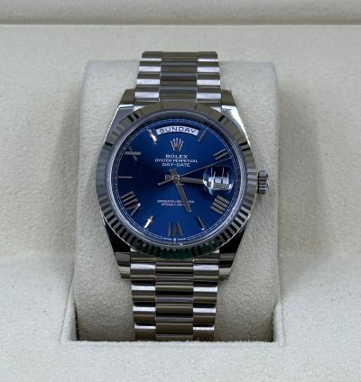 Rolex Day-date 40 Blue Roman Dial White Gold President