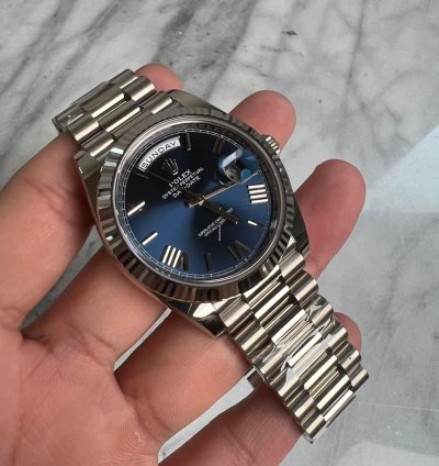 Rolex Day-date 40 Bright Blue Roman Dial 18k White Gold Bnib 2024