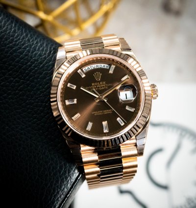 Rolex Day-date 40 Brown Dial Baguette Diamond Markers