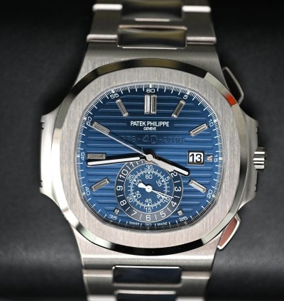 Patek Philippe Nautilus 5976 1g Chronograph 40th Anniversary White Gold Blue Dial Baguette Markers 44mm