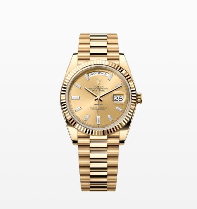 Rolex Day-date 40 Champagne Baguette Diamond Dial Unworn