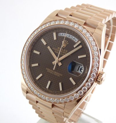 Rolex Day-date 40 Choco Dial Everrose Diamond Bezel