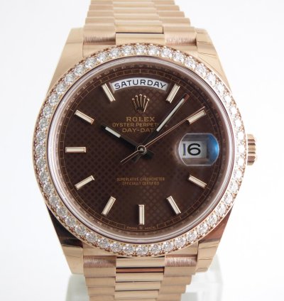 Rolex Day-date 40 Choco Dial Everrose Diamond Bezel