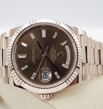 Rolex Day-date 40 Chocolate Baguette 2024 Neu Everose Full Set