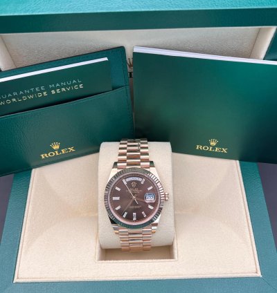 Rolex Day-date 40 Chocolate Baguette Dial Rose Gold