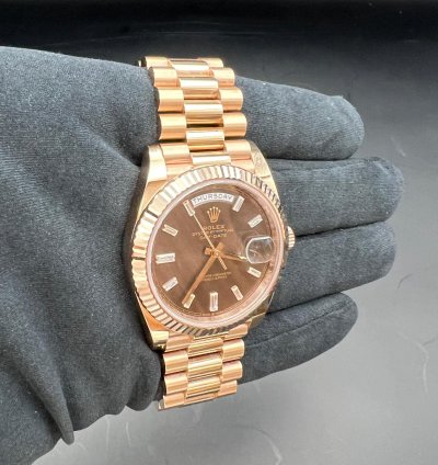 Rolex Day-date 40 Chocolate Baguette Dial Rose Gold