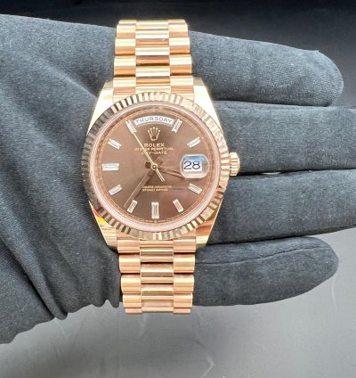 Rolex Day-date 40 Chocolate Baguette Dial Rose Gold