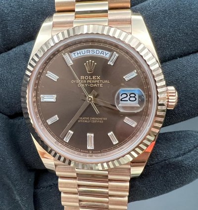 Rolex Day-date 40 Chocolate Baguette Dial Rose Gold