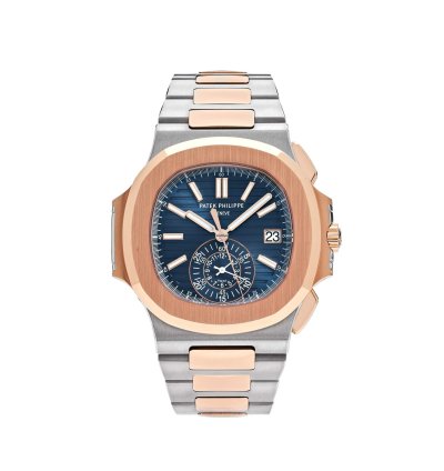 Patek Philippe Nautilus 5980 1ar-001 Chronograph Stainless Steel Rose Gold Blue Dial