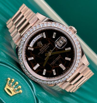 Rolex Day-date 40 Eisenkiesel Baguette Dial - 18 Kt Rose Gold - Ref 228245rbr - Unworn 2022