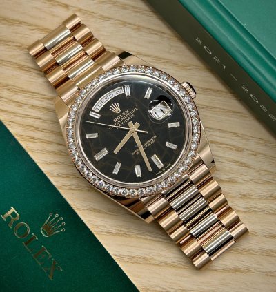 Rolex Day-date 40 Eisenkiesel Baguette Dial - 18 Kt Rose Gold - Ref 228245rbr - Unworn 2022