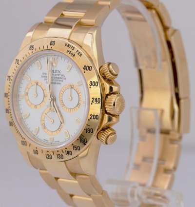Rolex Daytona Cosmograph New Buckle Gold Papers 40mm White Watch 116528 Box