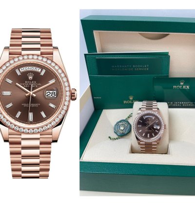 Rolex Day-date 40 Everose Gold Day-date 40-diamond Bezel-chocolate Baguette Dial-president 228345rbr