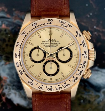 Rolex Daytona Cosmograph Zenith 18k Gold Leather Nosfullset 1999 Lc100 Ref 16518