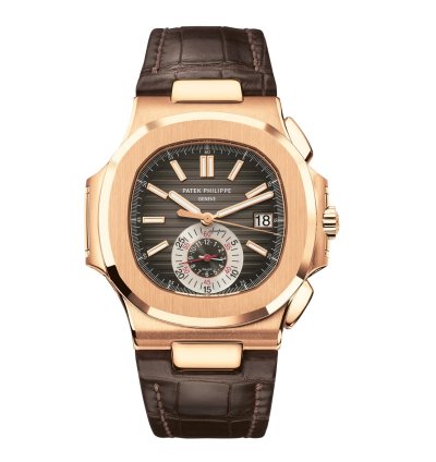Patek Philippe Nautilus 5980r Flyback Chronograph Date Rose Gold Leather Strap 2022