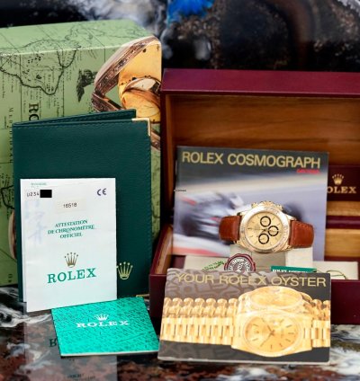 Rolex Daytona Cosmograph Zenith 18k Gold Leather Nosfullset 1999 Lc100 Ref 16518
