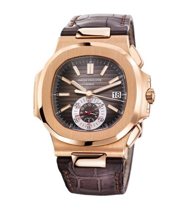 Patek Philippe Nautilus 5980r Flyback Chronograph Date Rose Gold Leather Strap 2022