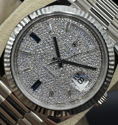 Rolex Day-date 40 Factory Paved Diamond Sapphire Dial Unworn