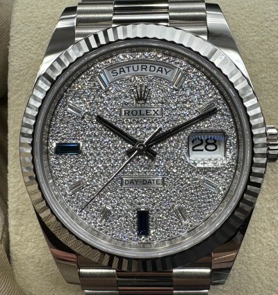 Rolex Day-date 40 Factory Paved Diamond Sapphire Dial Unworn