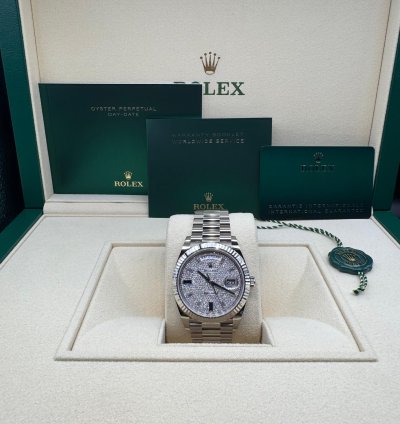 Rolex Day-date 40 Factory Paved Diamond Sapphire Dial Unworn