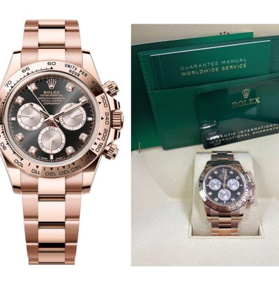 Rolex Daytona Everose Gold Black And Sundust Diamond Dial Oyster Bracelet 126505