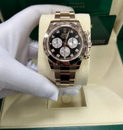 Rolex Daytona Everose Gold Black And Sundust Diamond Dial Oyster Bracelet 126505