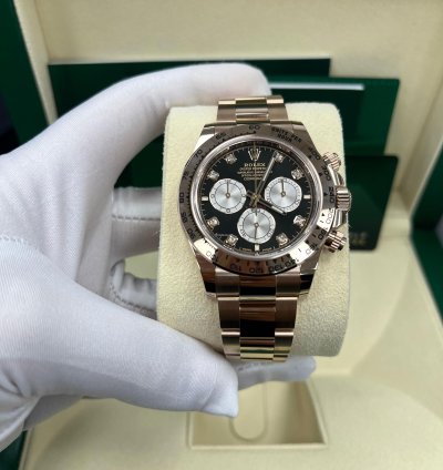 Rolex Daytona Everose Gold Black And Sundust Diamond Dial Oyster Bracelet 126505