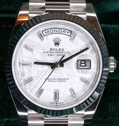 Rolex Day-date 40 Full Set Mint Day Date White Gold Meteorite Baguette 40mm 228239