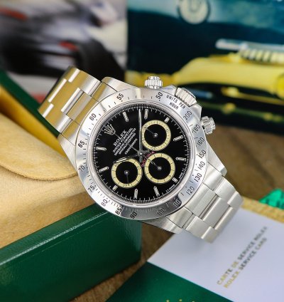 Rolex Daytona Floating Black Dial Cream Patrizzi Subdials Ref 16520 Serial Service 2024