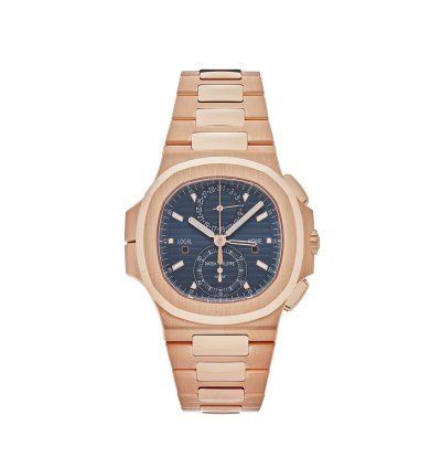 Patek Philippe Nautilus 5990 1r-001 Travel Time Chronograph Rose Gold Blue Dial