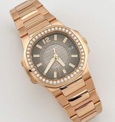 Patek Philippe Nautilus 7010 1r-010 Ladies Rose Gold Brown Dial Diamond Bezel 2014