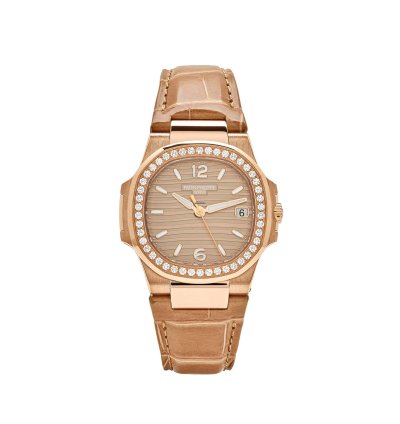 Patek Philippe Nautilus 7010r-012 Ladies Quartz Rose Gold Diamond Bezel