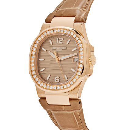 Patek Philippe Nautilus 7010r-012 Ladies Quartz Rose Gold Diamond Bezel